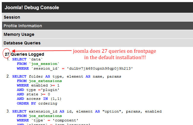 joomla db queries on frontpage