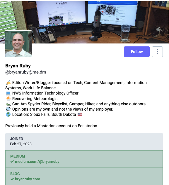 Medium Mastodon Profile of Bryan Ruby