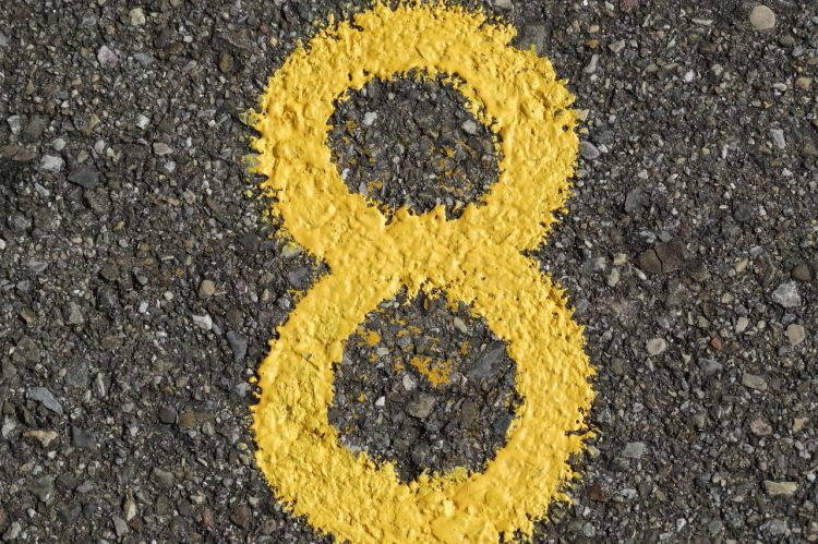 Number eight painted in the pavement