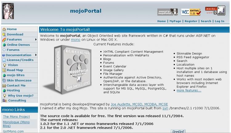 Screenshot of mojoPortal